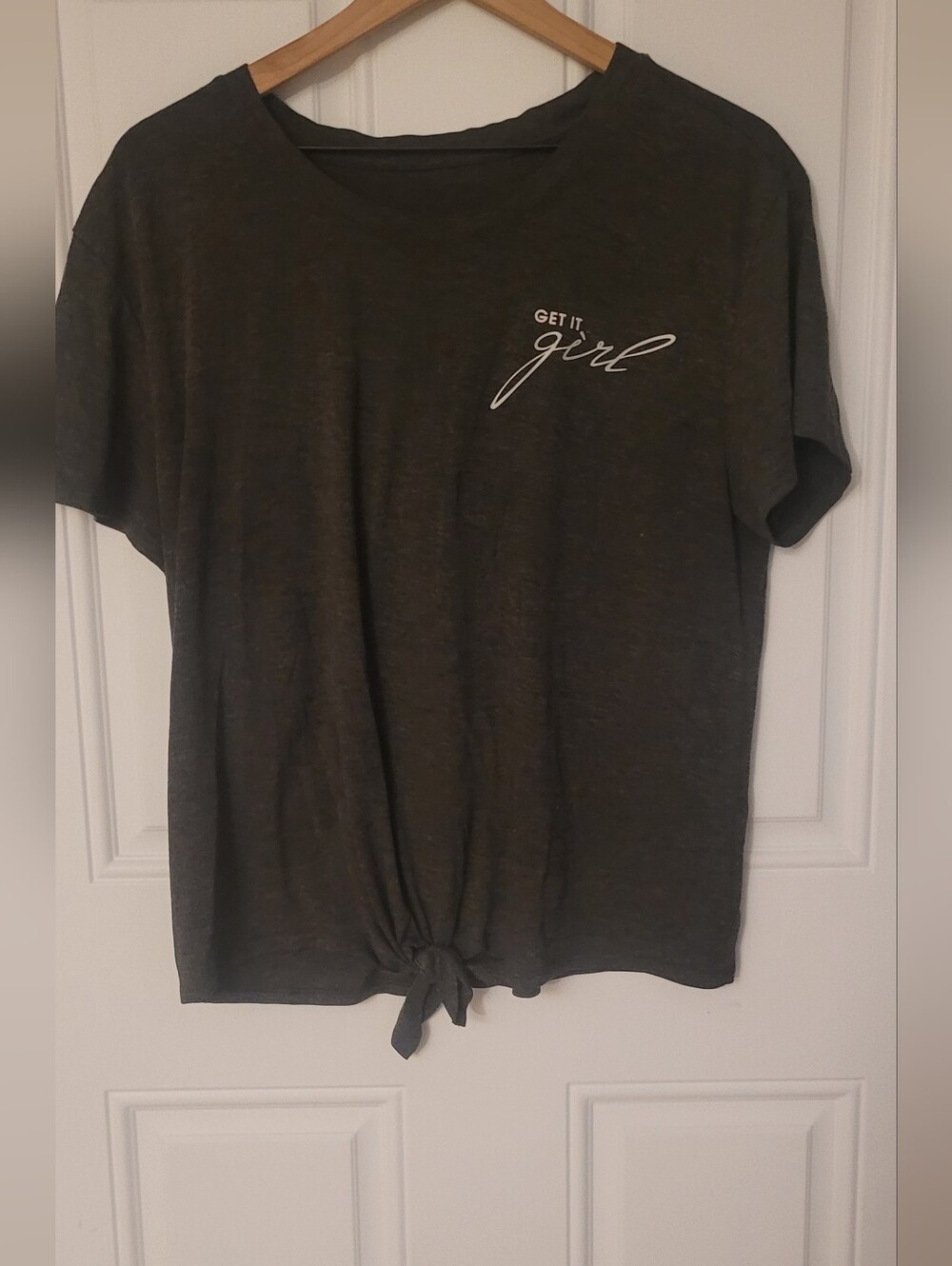 Women's Grey Get It Girl Tie Front Tee Size XL